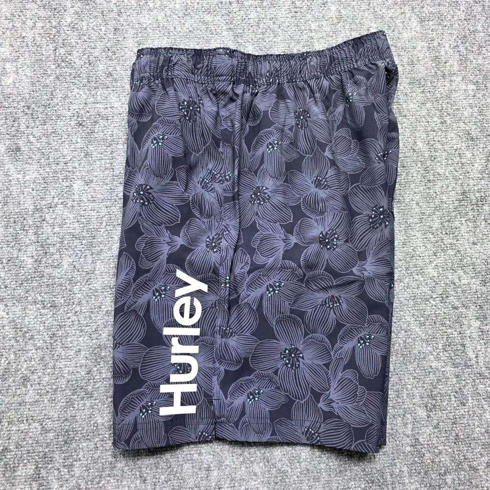 Hurley Men's XL Swim Trunks Blue Floral Board Shorts Elastic Waist 8 Inch Inseam